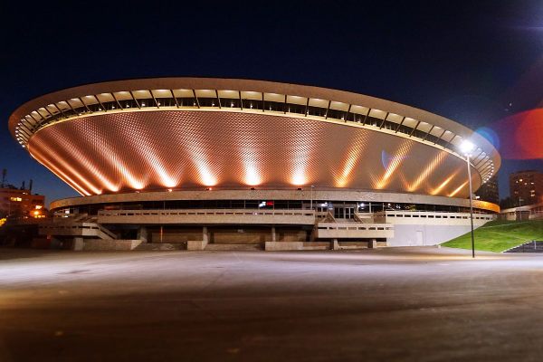 Spodek at night.