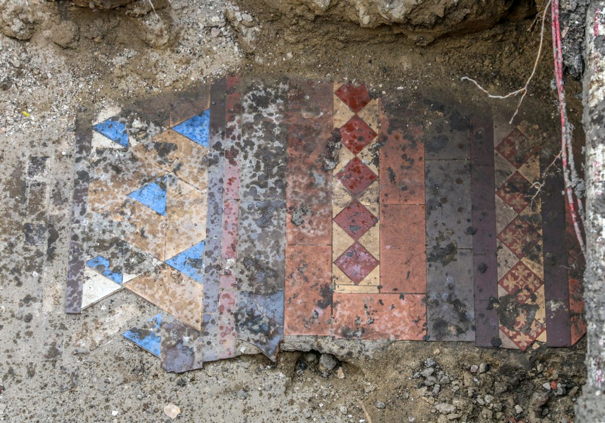 Basement tiles from Mecca Flats uncovered during the recent archaeological dig.