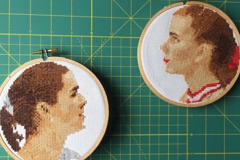 Tonya and Nancy Cross Stitches by Rebecca Greco in the permanent collection