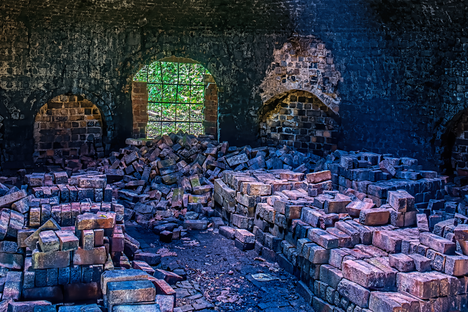 Inside one of the intact kilns.