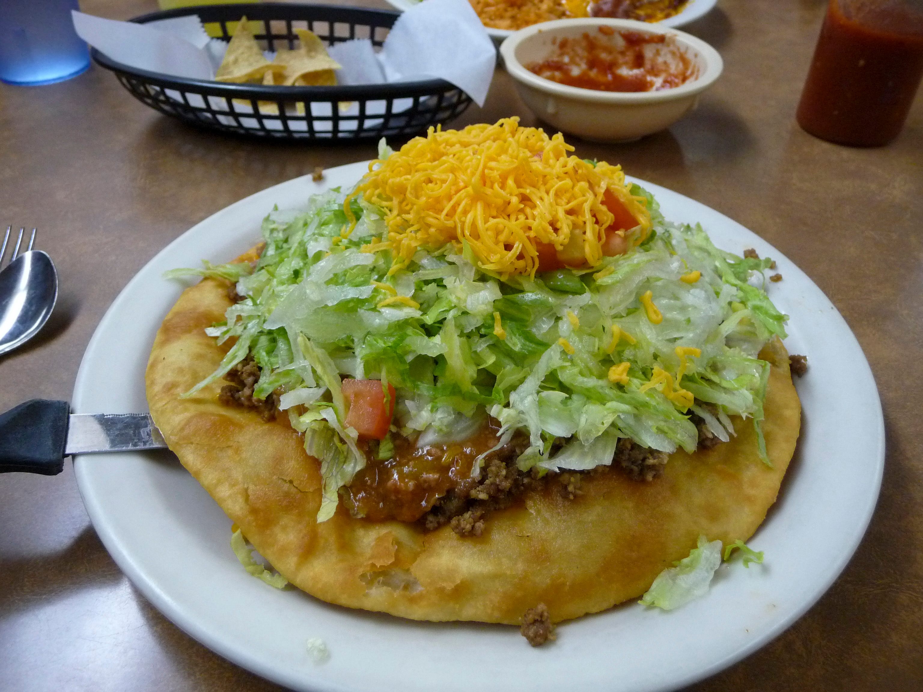 Indian tacos—fry bread with ground beef, lettuce, tomato, and cheese—are popular in the American Southwest, but Yazzie prefers to focus on pre-colonial ingredients.