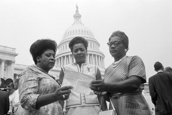 Hamer (left) attending a Congressional session on a Mississippi election that disenfranchised Black voters.