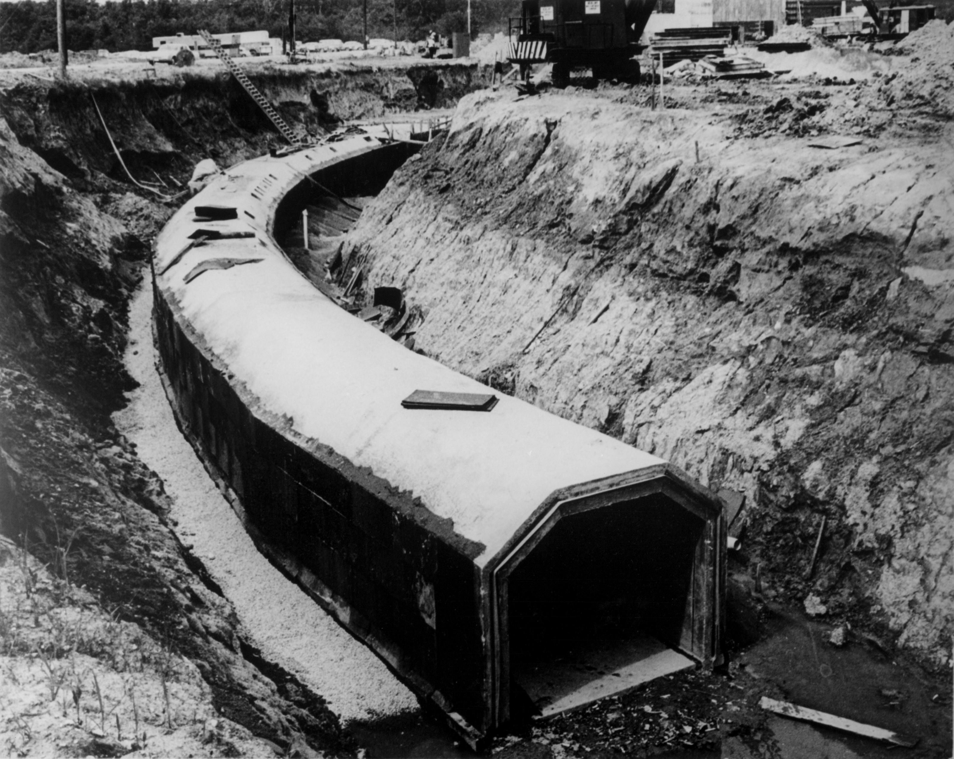 The National Accelerator Laboratory under construction near Batavia, Illinois, circa 1969.