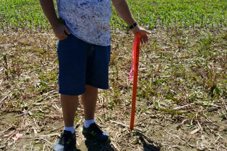 Standding with the survey stake at the actual intersection of 45x90.