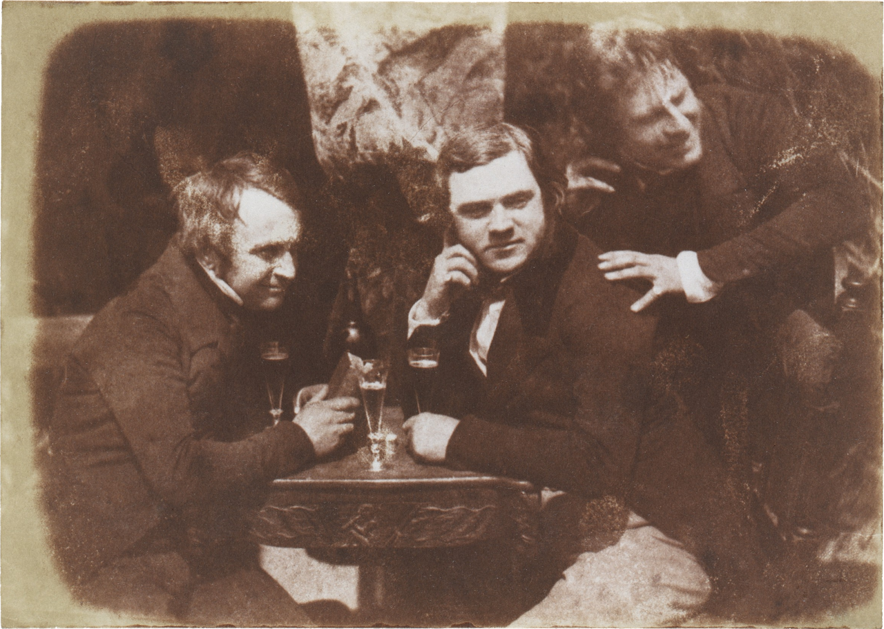 Three men drink a Younger's ale, Edinburgh, c. 1844.