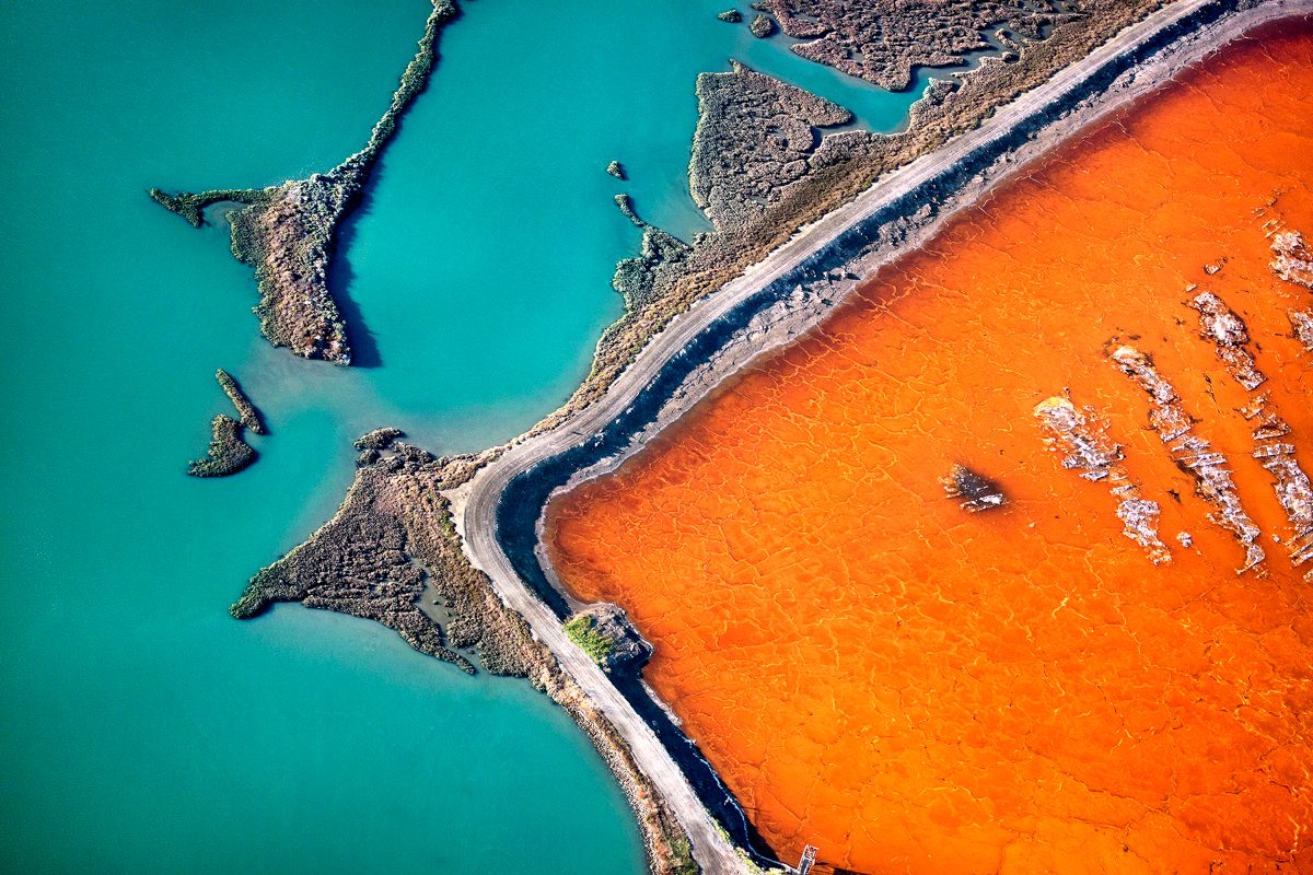 A surreal patch of San Francisco Bay and artificial salt pond.