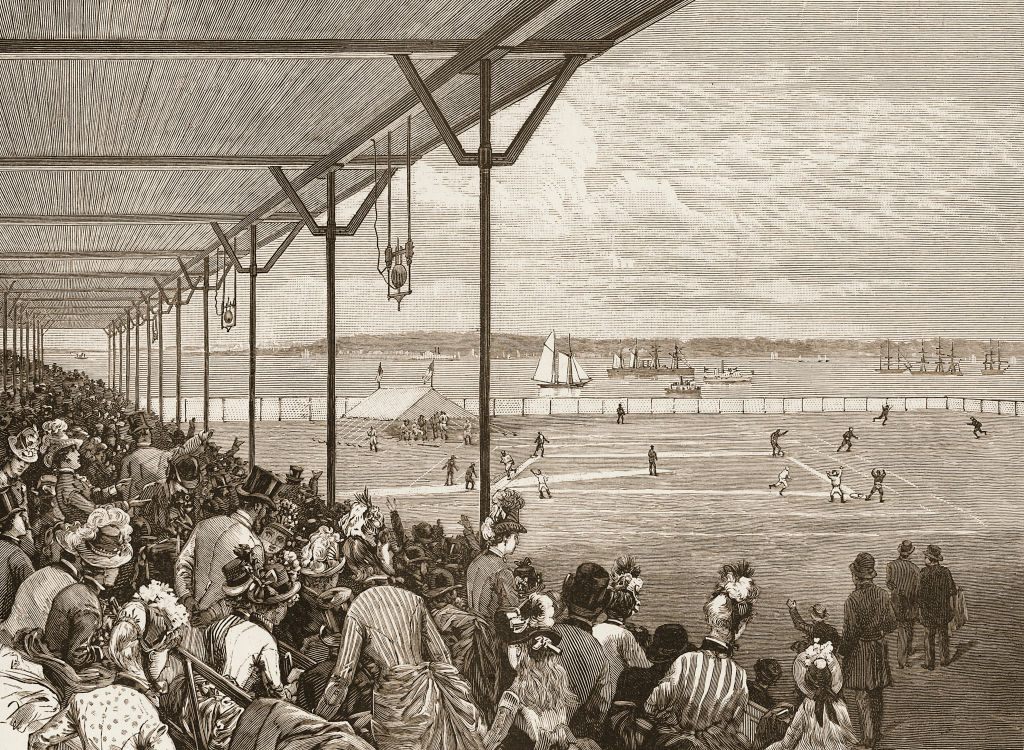 A huge crowd enjoying "base-ball" in May of 1886. 
