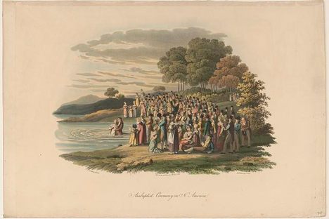 Anabaptists, as depicted in this engraving from c. 1819, were part of Landmarkist history. 