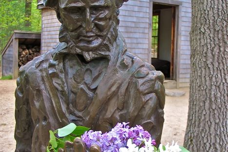 A statue of the writer-botanist-philosopher, with wildflowers.