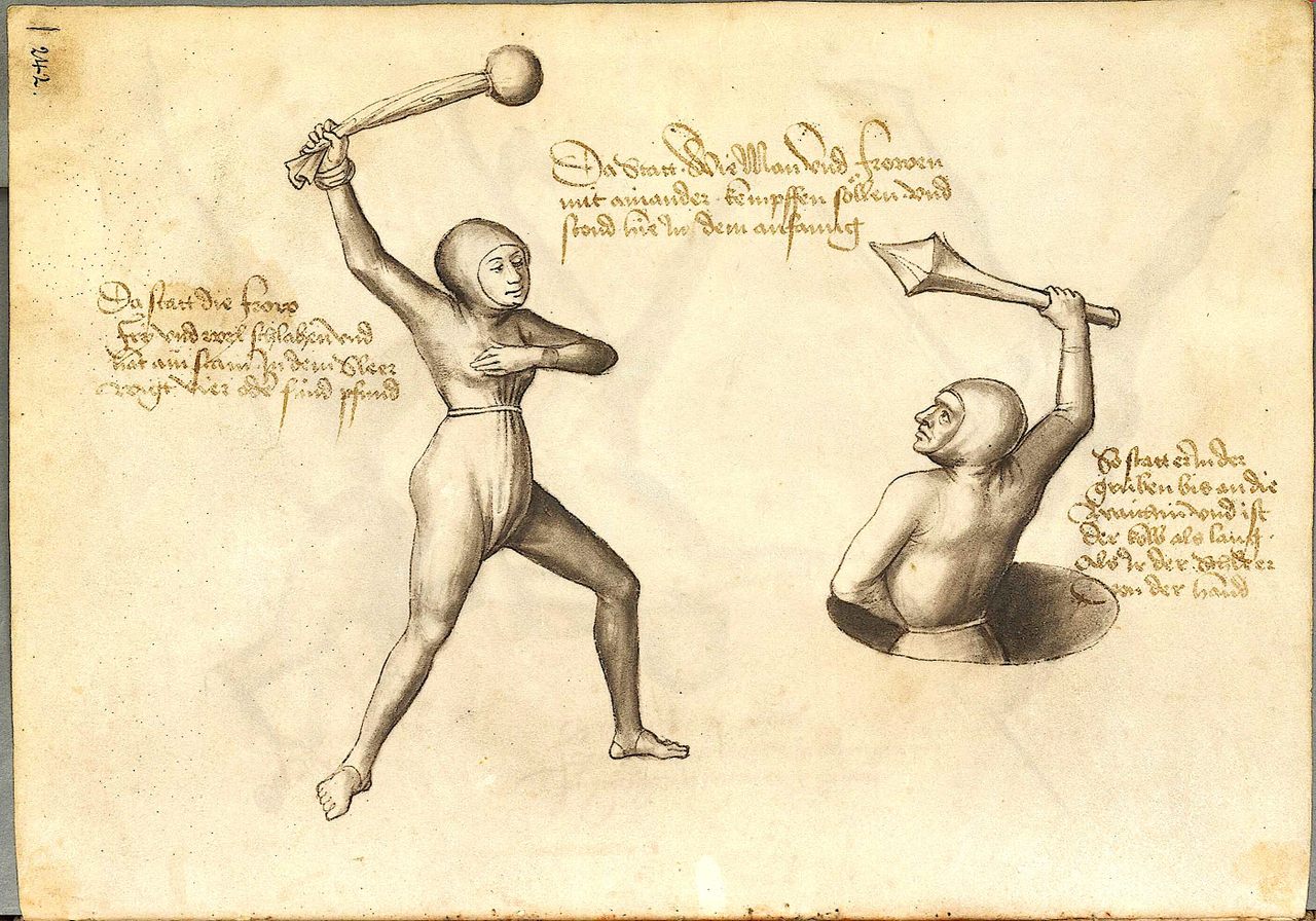 German fencing master Hans Talhoffer drew this image of a man and woman engaged in a court-sanctioned trial by combat.