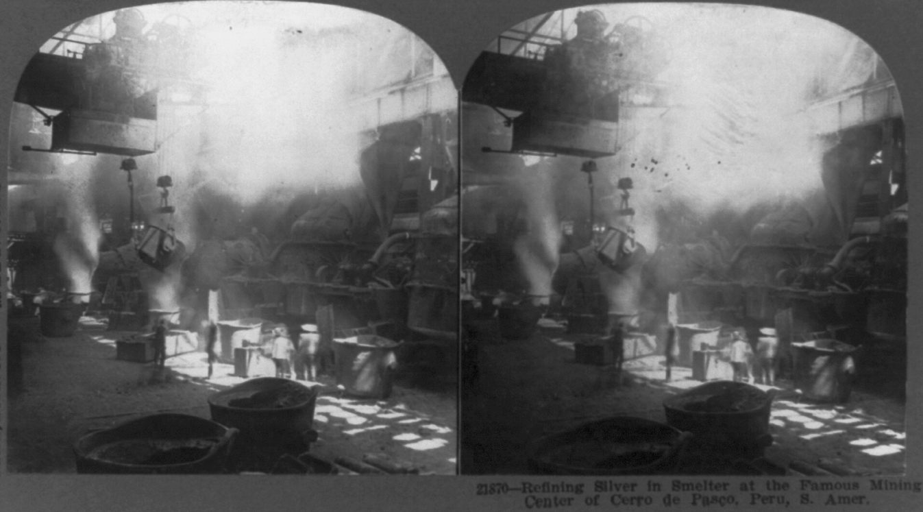 Refining silver in smelter in Cerro de Pasco, c. 1916.