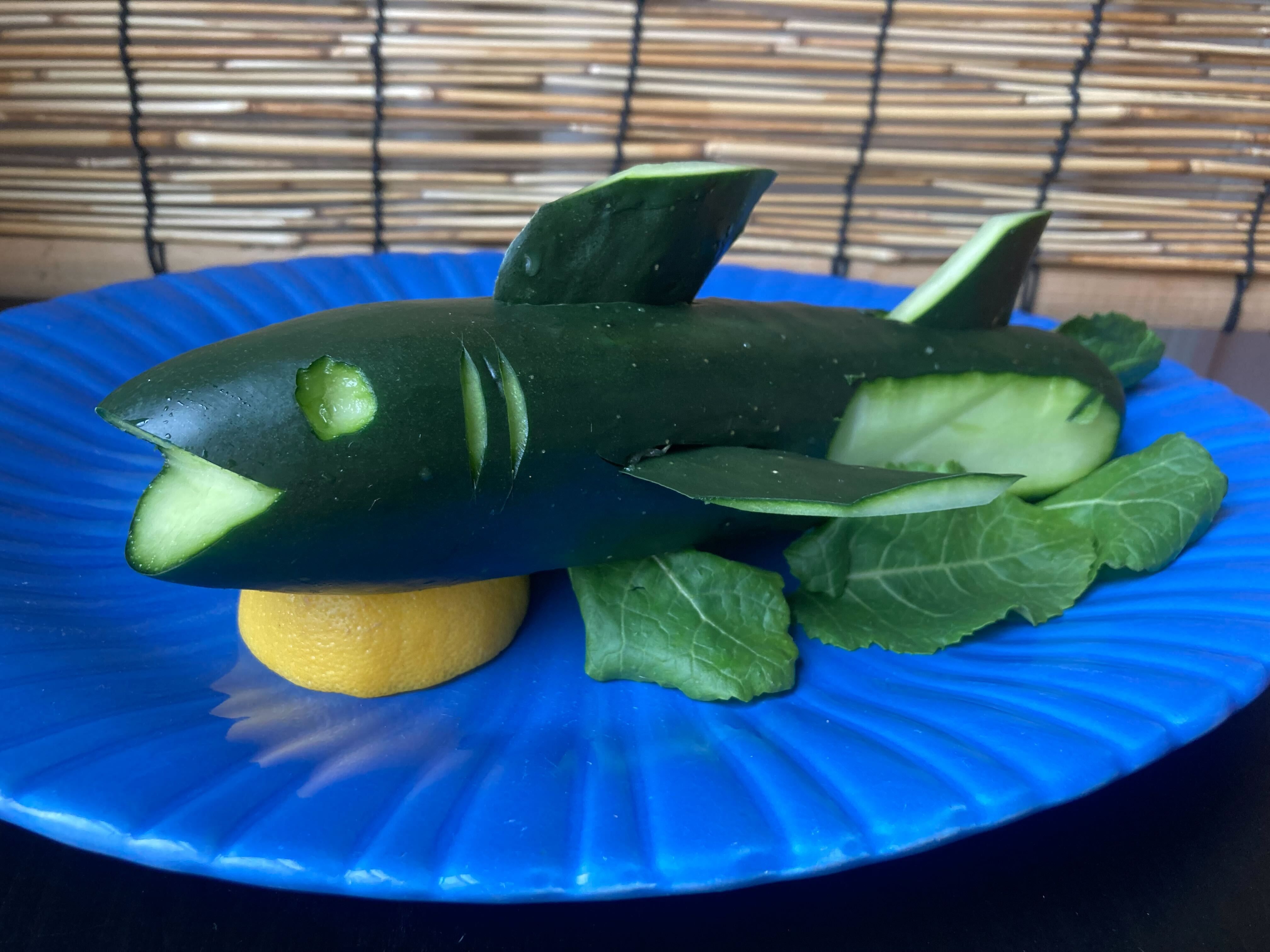 With a small cucumber, you could even make a baby shark.