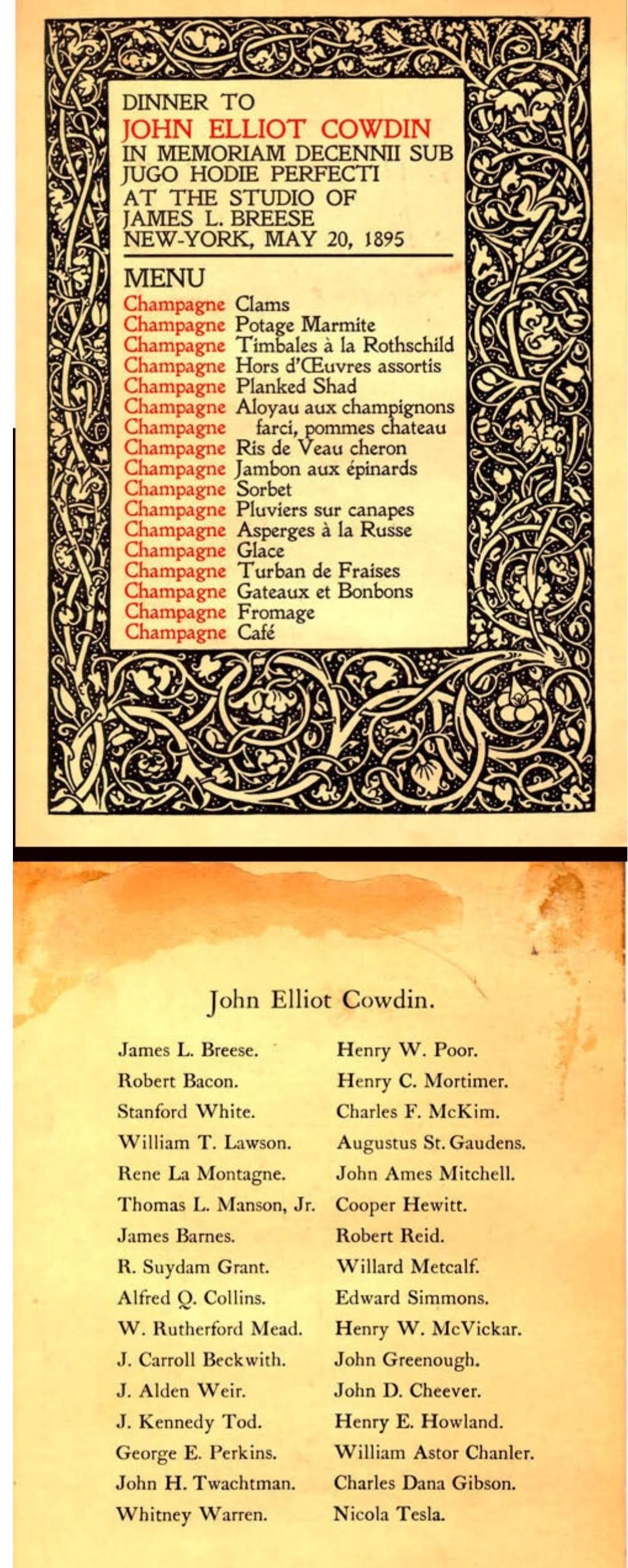 The menu and guest list from the infamous dinner.