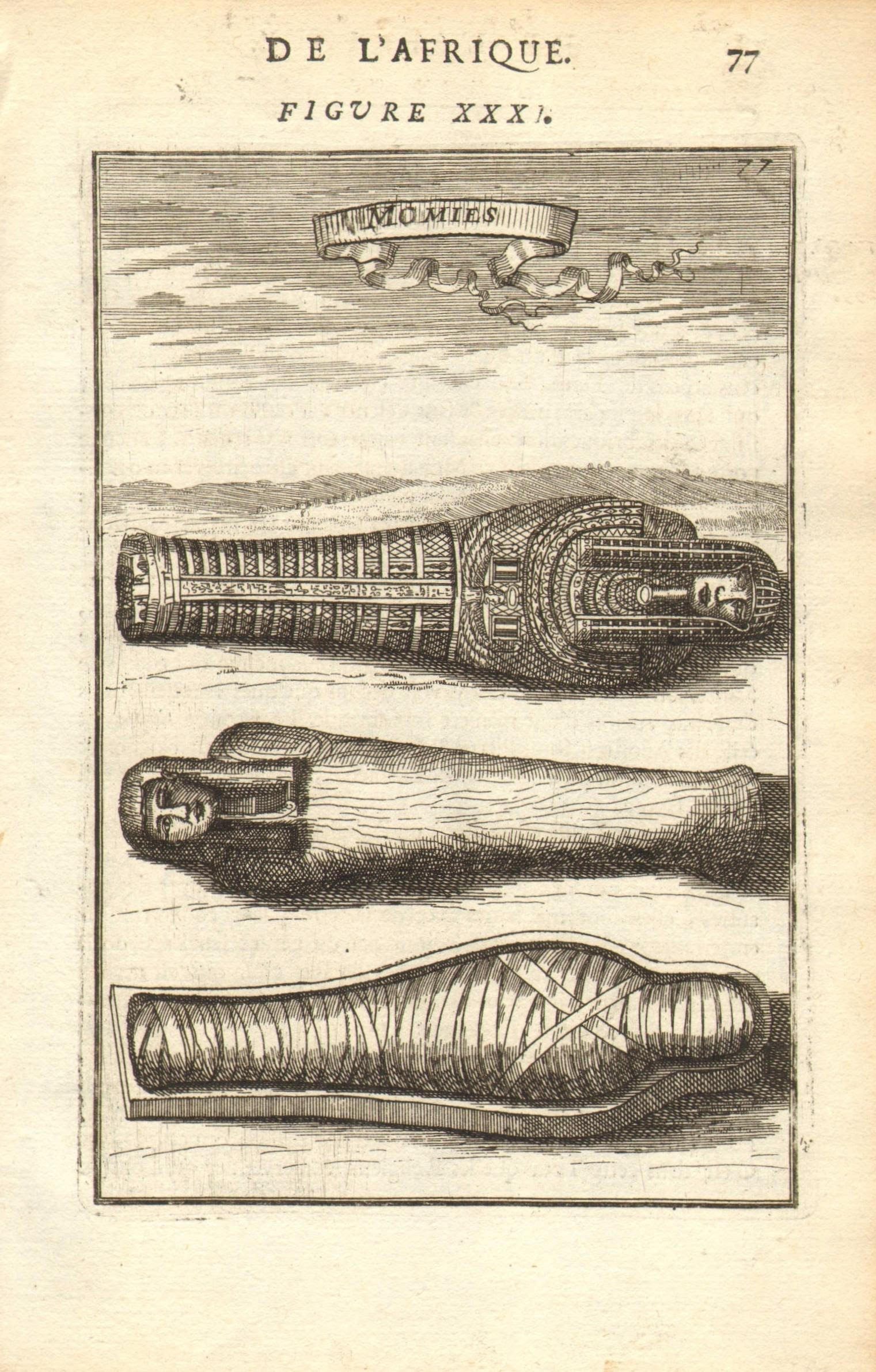 A 17th-century depiction of mummies in sarcophagi.