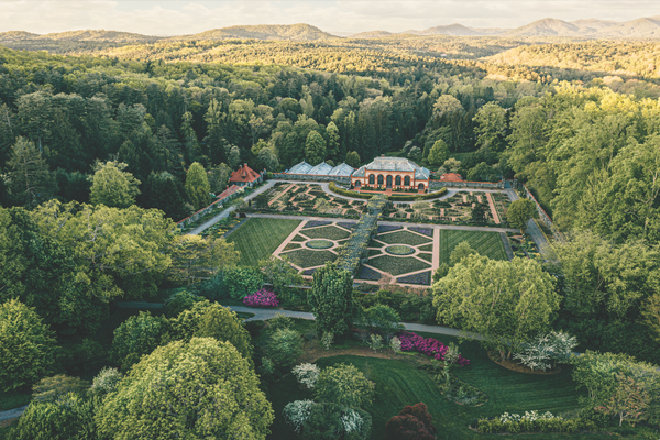 An aerial view of the Biltmore’s grounds and gardens.