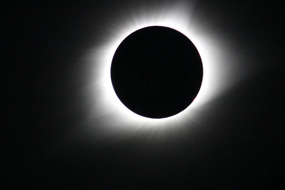 The corona is most visible during a total solar eclipse, like this one, captured on August 21, 2017.
