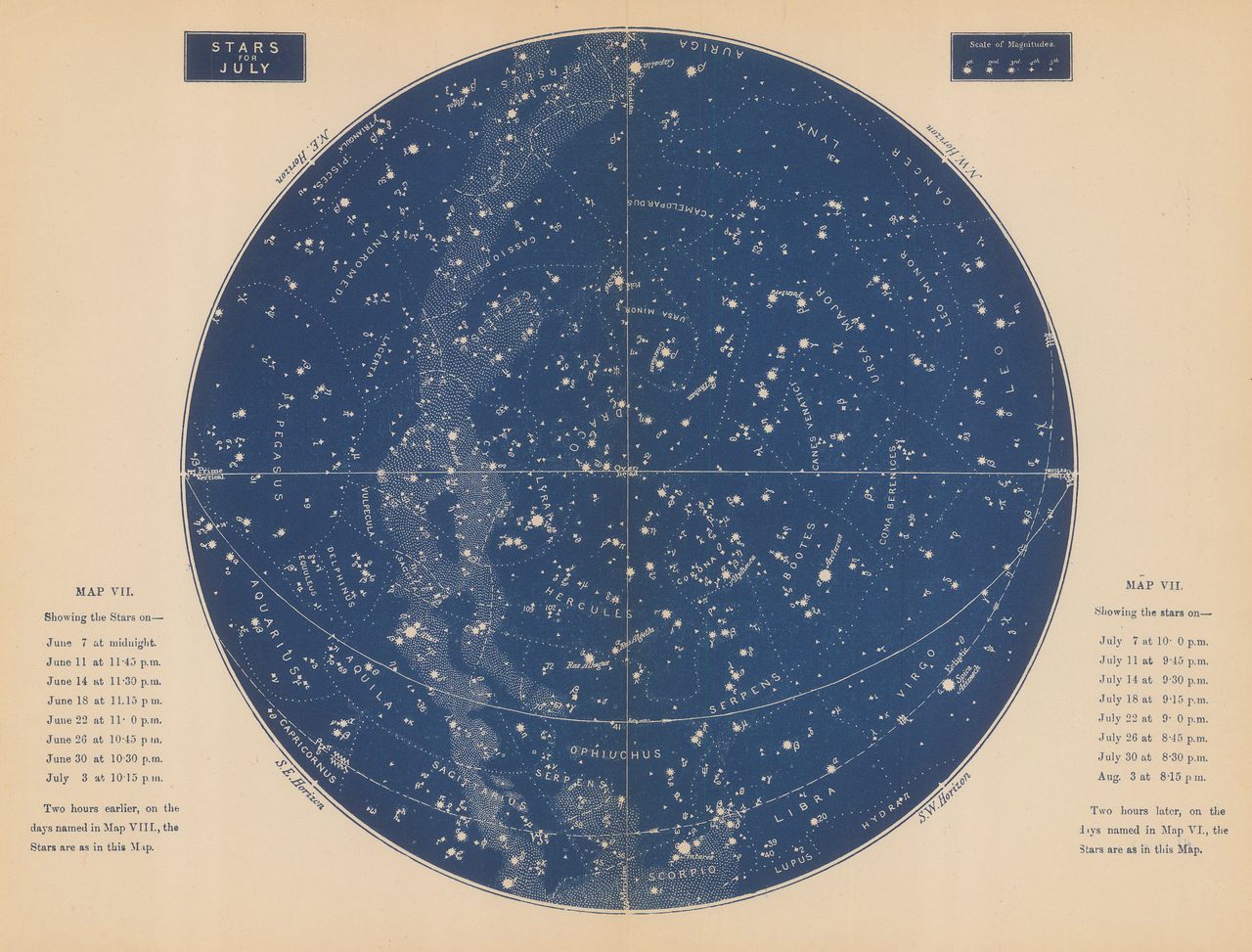 A 19th-century astronomer's map, titled "Stars for July."