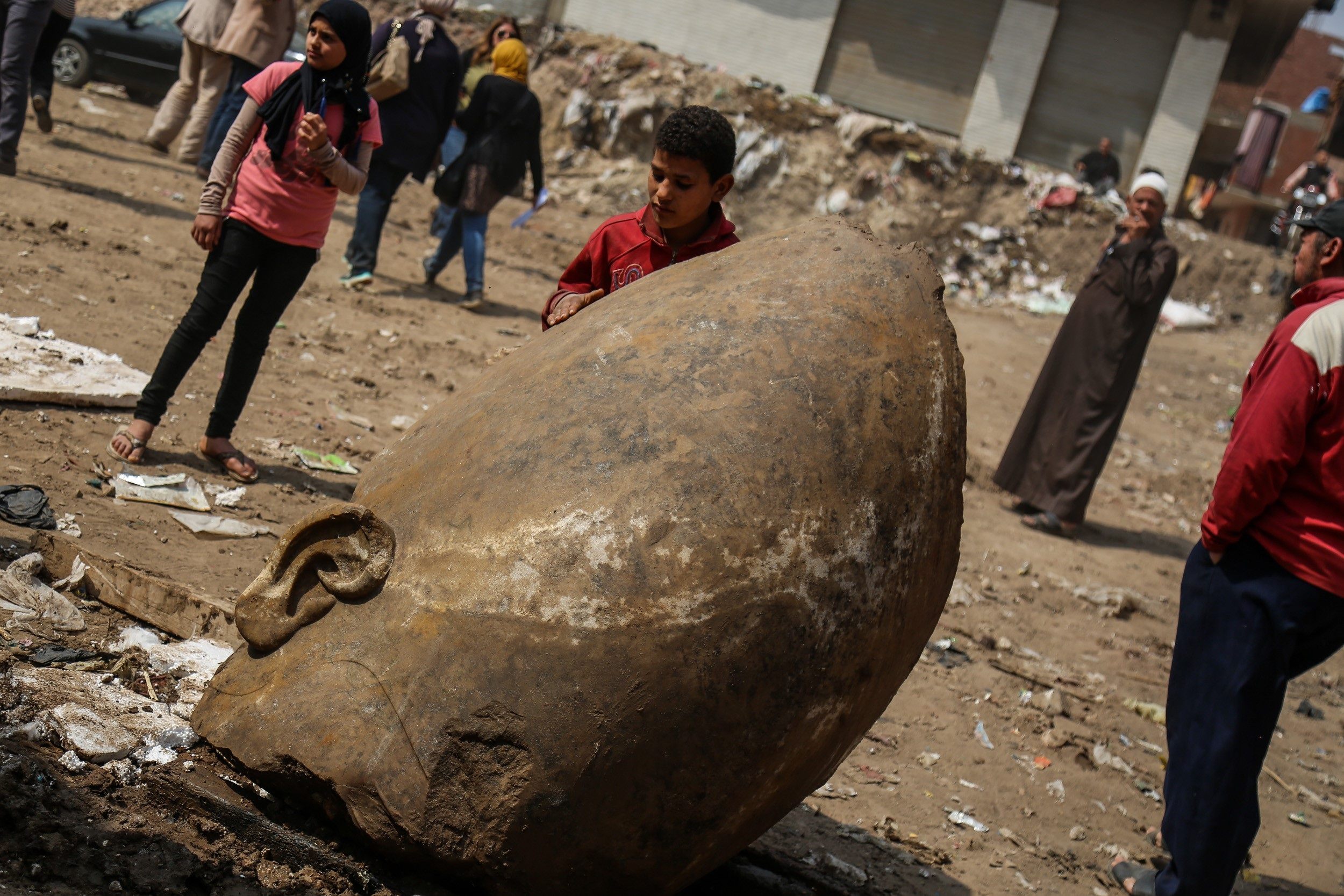 Head of the bust, pulled from the area of King Ramses II's temple, at the ancient site of Heliopolis.