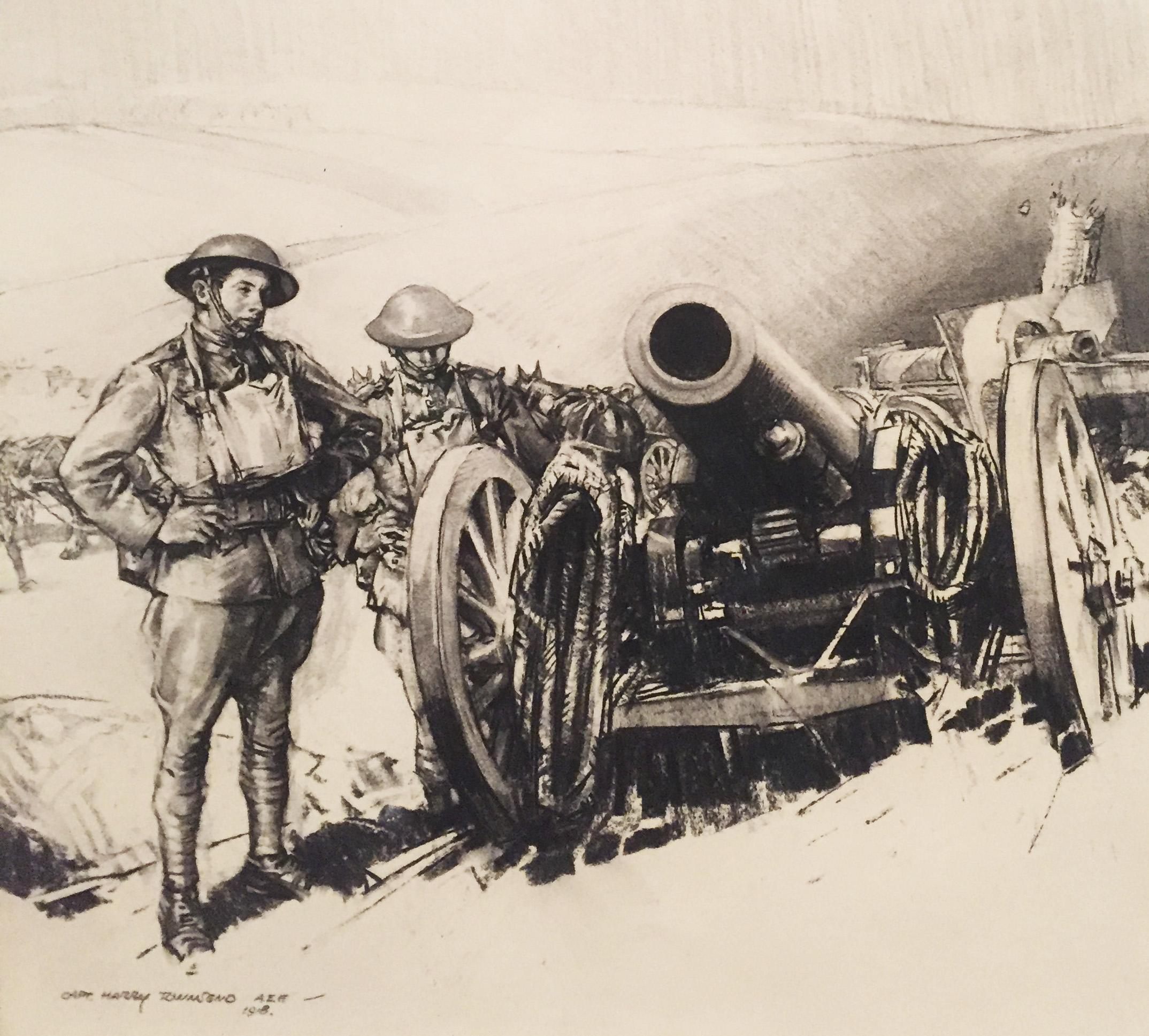 “Left by the Hun, 152 mm mortar,” by Harry Everett Townsend.