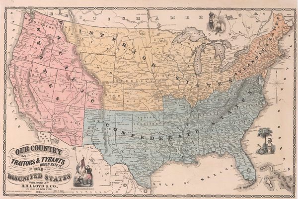 This vintage map, published in 1864 by H.H. Lloyd of New York, reflects anti-secession sentiment by taking secession to an extreme conclusion. 