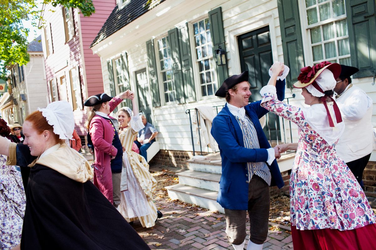 Historical reenactors dance in Colonial Williamsburg, which is one of the world's largest living-history museums.