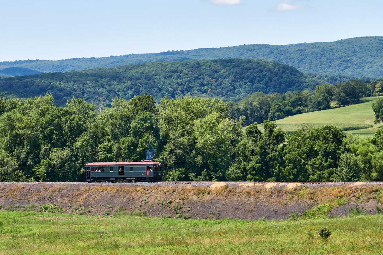 The East Broad Top once again travels through forests, fields, and farms. 