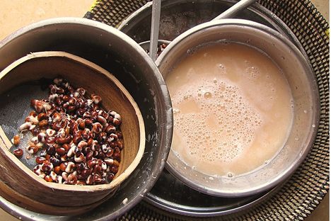 Bouye is made by soaking then straining seeds from the Baobab tree's fruit.