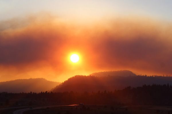 Wildfire smoke obscures the sun in Oregon.