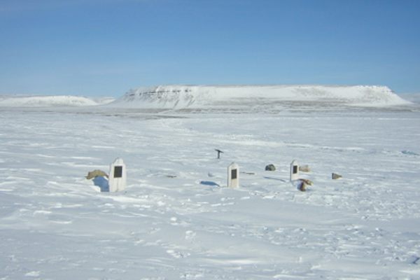 Graves of Beechey Island in the snow