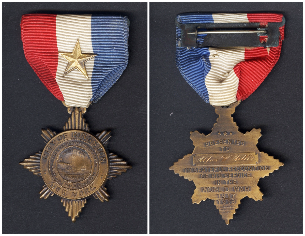The mother of Alton Miller received this medal from the city of Kingston, New York, in recognition of his sacrifice during World War I.
