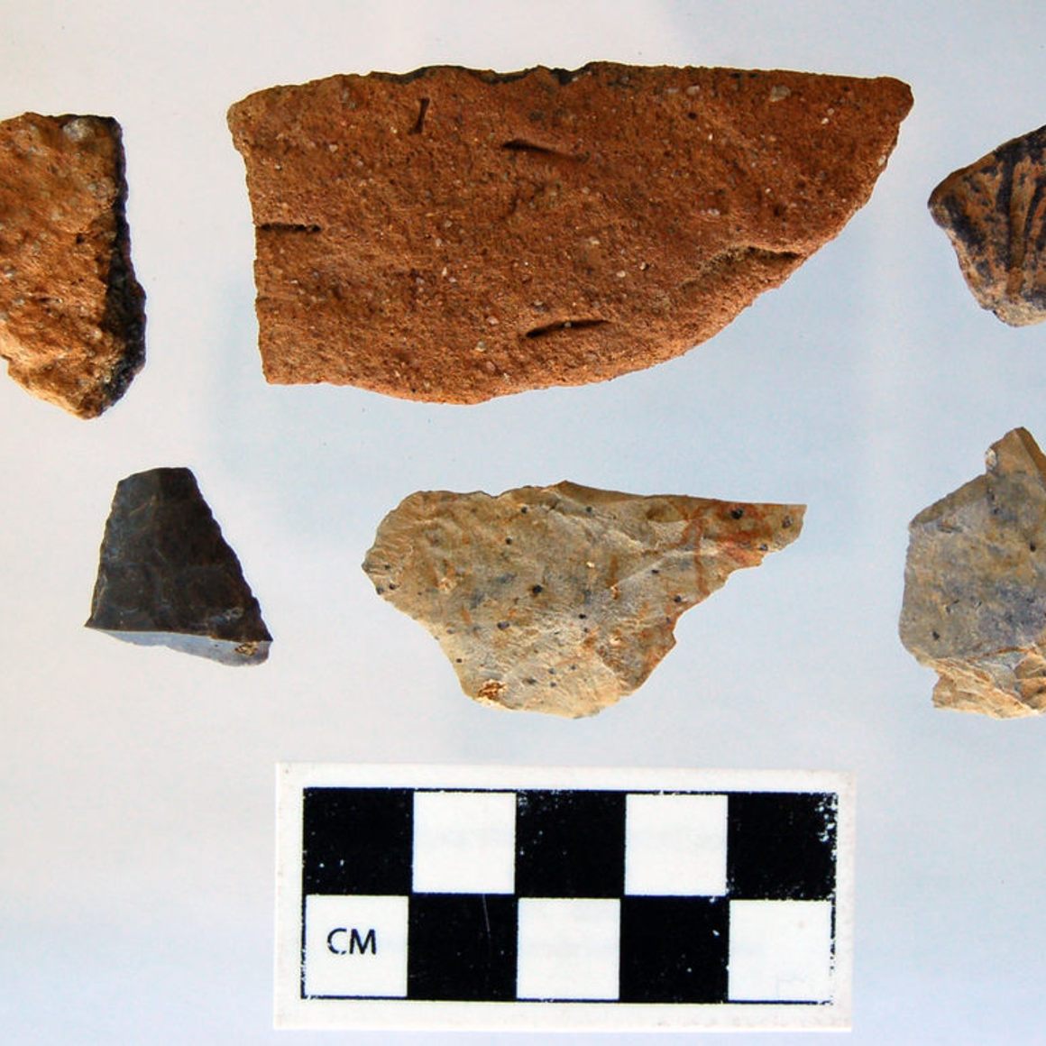 Prehistoric pottery shards and prehistoric lithics, ranging from 500 to 3,000 years of age.