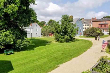 Walking the Puddle Dock neighborhood at the Strawbery Banke Museum.