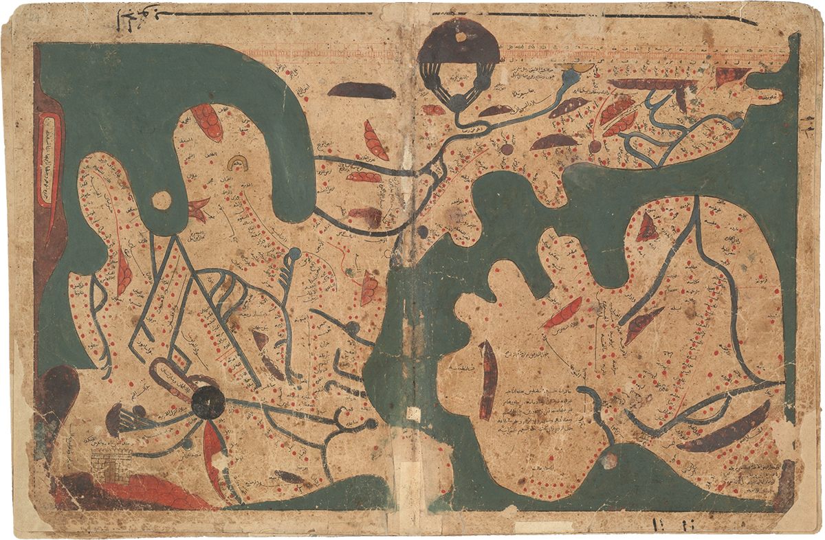 A world map, c. 1200, from the <em>Book of Curiosities of the Sciences and Marvels for the Eyes</em>.
