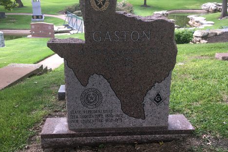 One of several Texas-shaped headstones at the Texas State Cemetery