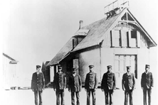 Richard Etheridge, left, with his crew in front of Pea Island lifesaving station, circa 1896.
