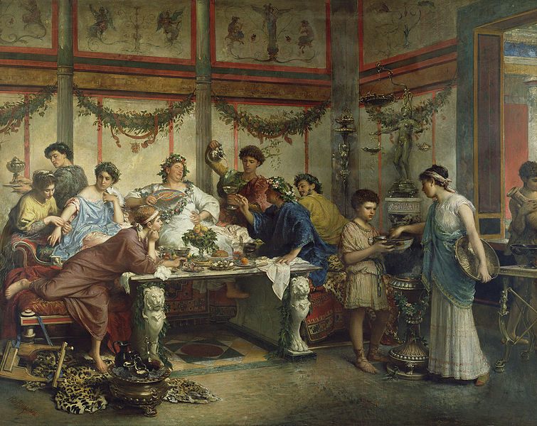 A depiction of a Roman feast, by Roberto Bompiani.