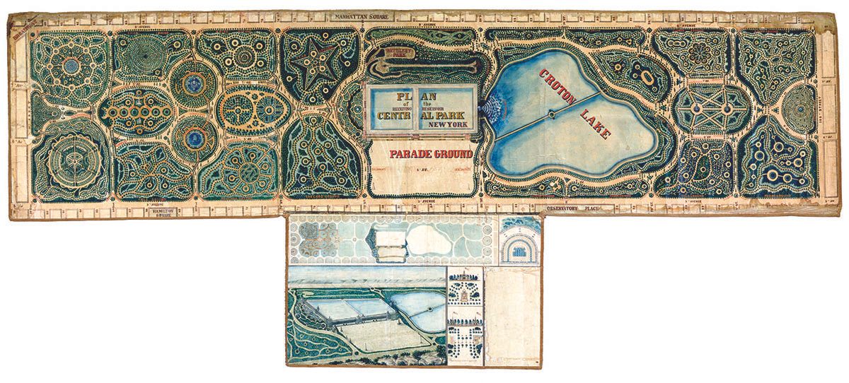 John Rink's design for Central Park included a shooting gallery and star-shaped gardens. 