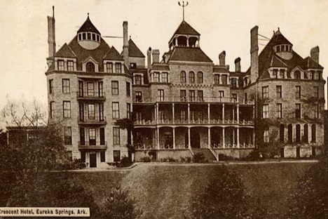 A postcard advertising the stately and supposedly haunted Crescent Hotel, circa 1886.