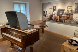 A piano in one of the many rooms detailing Beethoven's life