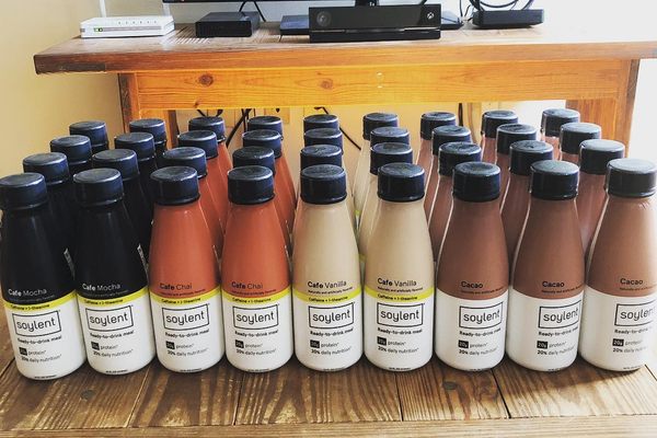 Cacao Soylent and caffeinated cafe mocha, chai, cafe vanilla Soylent.