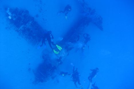 Exploring the wreck.
