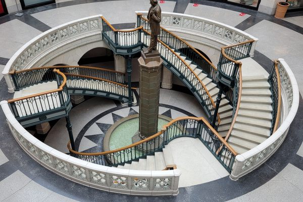 Treasure hunter Tom Klein believes the statue of John Plankinton in Milwaukee's Plankinton Arcade is one of the clues to The Secret's buried treasure.