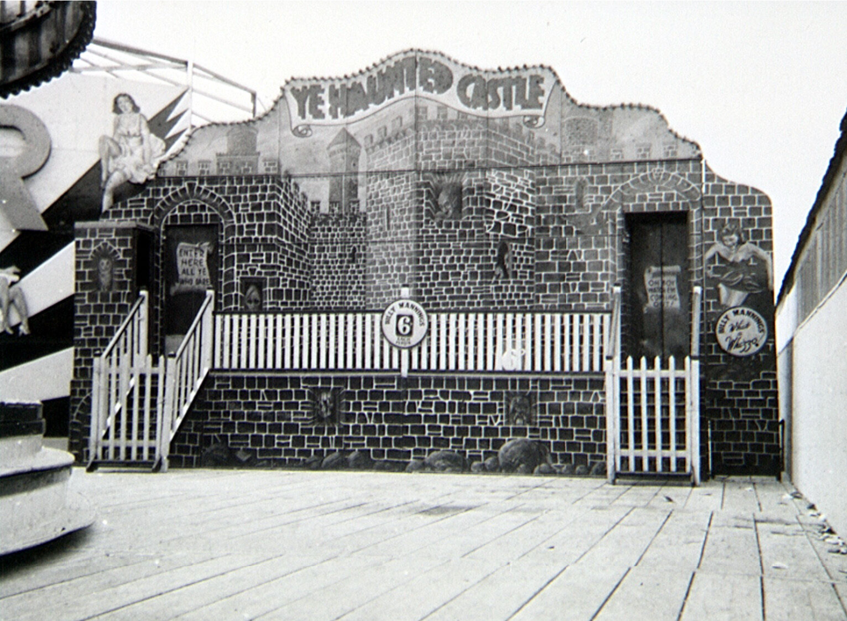 The storied Manning show family brought its “Ye Haunted Castle” to Clarence Pier in Portsmouth, England in 1954, just as the pier was slowly reopening after a real horror: the bombings of World War II.