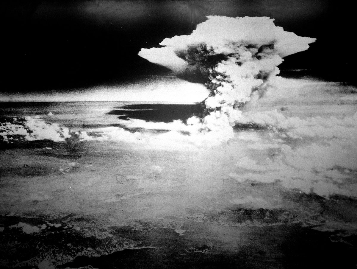 The pyrocumulus, or firestorm-cloud, following the U.S. bombing of Hiroshima in August 1945.