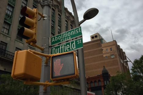 Duffield Street between Willoughby and Fulton Streets was renamed Abolitionist Place in September 2007.