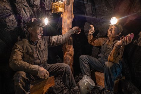 Replication miners bicker over a work-break snack at the National Mining Hall of Fame and Museum in Leadville, Colorado.