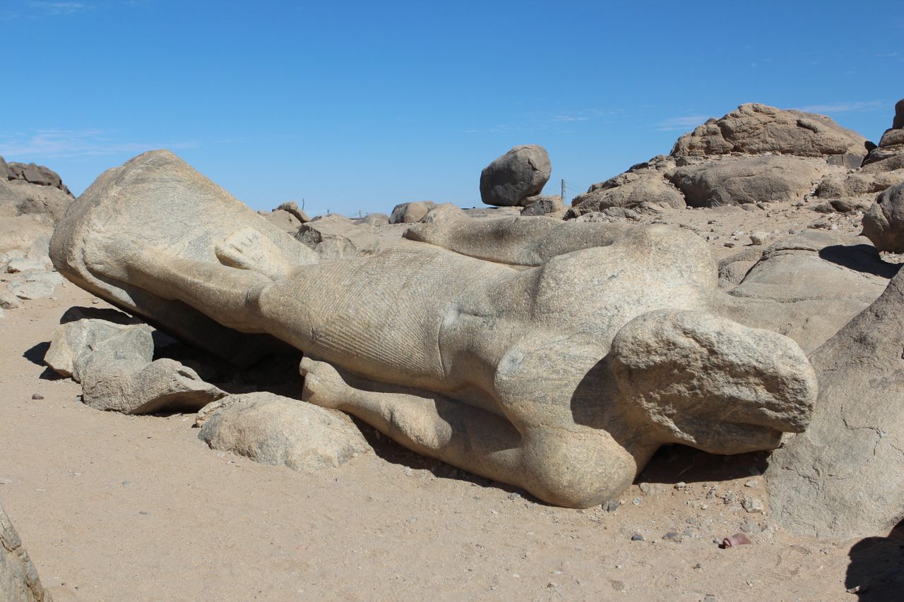 A broken statue at Tombos in Northern Sudan, where archaeologists continue to unearth evidence of a powerful civilization dating back to the third millennium B.C.