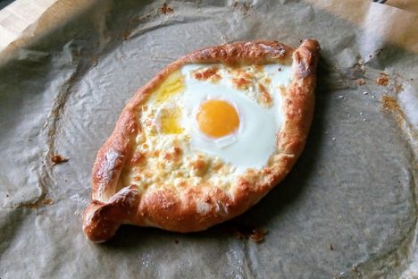 The molten cheese center cooks the egg and melts the butter.