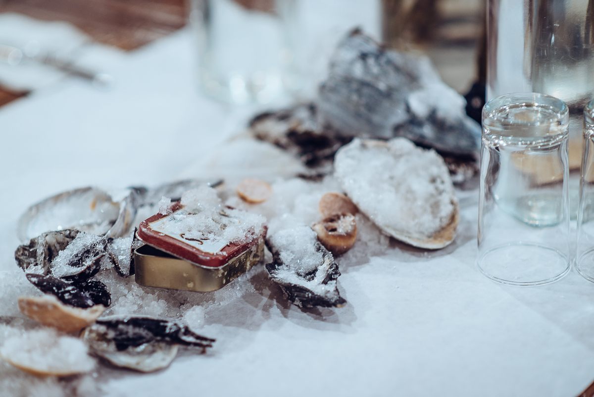 Salt-crusted shells were both centerpiece and dessert.