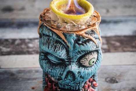 A Zombie set aflame.